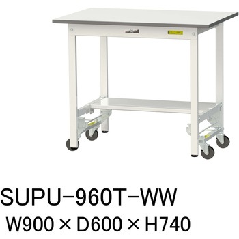 軽量作業台/耐荷重150kg_ワンタッチ移動H740_半面棚板付_ワークテーブル150シリーズ 山金工業
