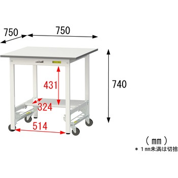 軽量作業台/耐荷重150kg_ワンタッチ移動式_半面棚付_ワークテーブル150シリーズ_低圧メラミン天板 山金工業