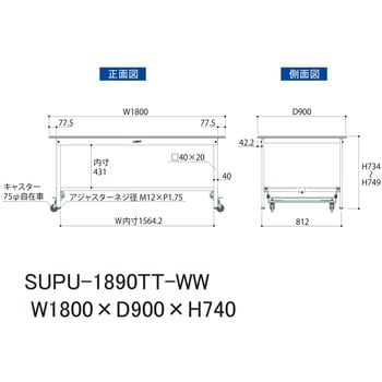 軽量作業台/耐荷重150kg_ワンタッチ移動H740_全面棚板付_ワークテーブル150シリーズ 山金工業