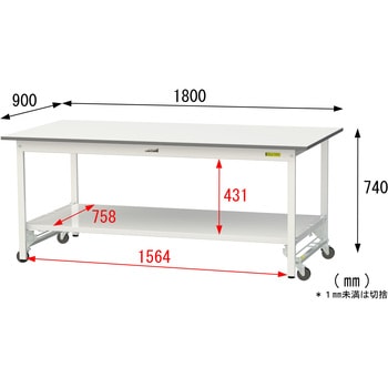 軽量作業台/耐荷重150kg_ワンタッチ移動式_全面棚付_ワークテーブル150シリーズ_低圧メラミン天板 山金工業