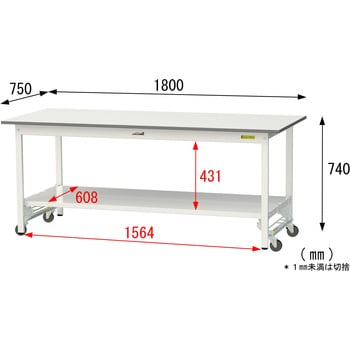 軽量作業台/耐荷重150kg_ワンタッチ移動式_全面棚付_ワークテーブル150シリーズ_低圧メラミン天板 山金工業
