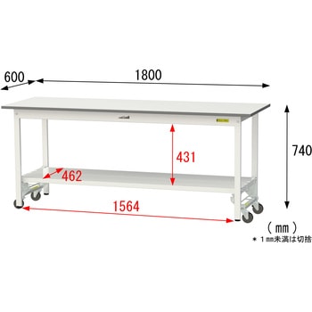 軽量作業台/耐荷重150kg_ワンタッチ移動式_全面棚付_ワークテーブル150シリーズ_低圧メラミン天板 山金工業