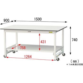 軽量作業台/耐荷重150kg_ワンタッチ移動式_全面棚付_ワークテーブル150シリーズ_低圧メラミン天板 山金工業