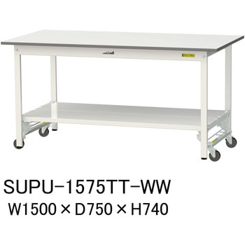 軽量作業台/耐荷重150kg_ワンタッチ移動H740_全面棚板付_ワークテーブル150シリーズ 山金工業