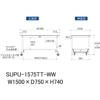 軽量作業台/耐荷重150kg_ワンタッチ移動H740_全面棚板付_ワークテーブル150シリーズ 山金工業