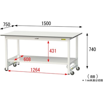 軽量作業台/耐荷重150kg_ワンタッチ移動式_全面棚付_ワークテーブル150シリーズ_低圧メラミン天板 山金工業