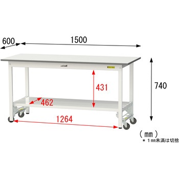 軽量作業台/耐荷重150kg_ワンタッチ移動式_全面棚付_ワークテーブル150シリーズ_低圧メラミン天板 山金工業