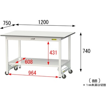 軽量作業台/耐荷重150kg_ワンタッチ移動式_全面棚付_ワークテーブル150シリーズ_低圧メラミン天板 山金工業