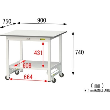 軽量作業台/耐荷重150kg_ワンタッチ移動式_全面棚付_ワークテーブル150シリーズ_低圧メラミン天板 山金工業