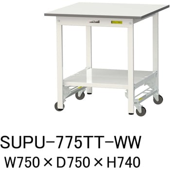 軽量作業台/耐荷重150kg_ワンタッチ移動H740_全面棚板付_ワークテーブル150シリーズ 山金工業