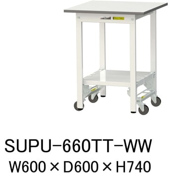軽量作業台/耐荷重150kg_ワンタッチ移動H740_全面棚板付_ワークテーブル150シリーズ 山金工業