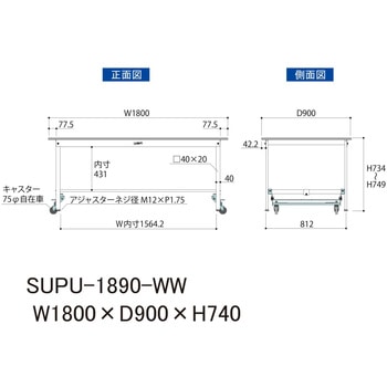 軽量作業台/耐荷重150kg_ワンタッチ移動H740_ワークテーブル150シリーズ 山金工業