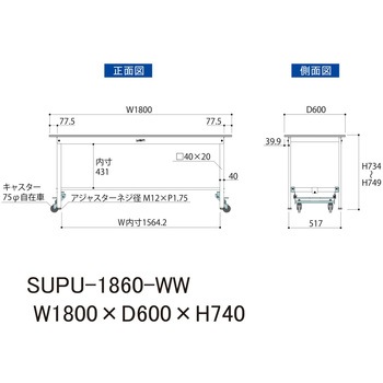 軽量作業台/耐荷重150kg_ワンタッチ移動H740_ワークテーブル150シリーズ 山金工業
