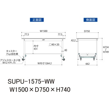 軽量作業台/耐荷重150kg_ワンタッチ移動H740_ワークテーブル150シリーズ 山金工業