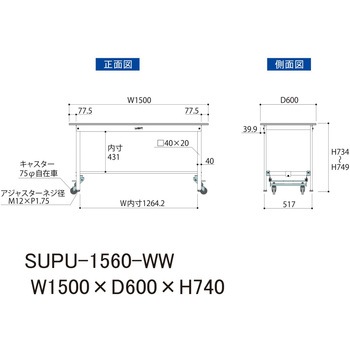 軽量作業台/耐荷重150kg_ワンタッチ移動H740_ワークテーブル150シリーズ 山金工業