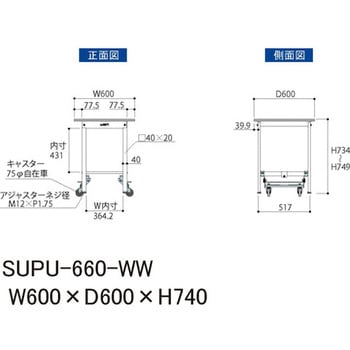 【軽量作業台】ワークテーブルワンタッチ移動タイプ・耐荷重150kg・H740・低圧メラミン天板