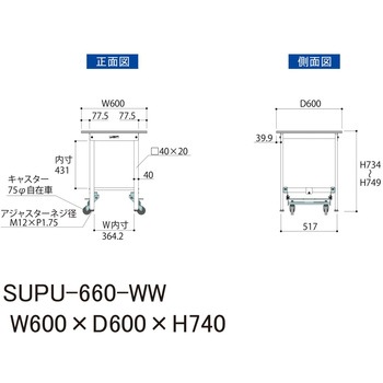 軽量作業台/耐荷重150kg_ワンタッチ移動H740_ワークテーブル150シリーズ 山金工業