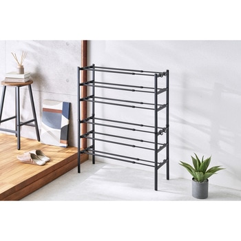 Quick Lock 靴に合わせて組み換えられる 伸縮式シューズラック ブラック 連結型 リブプラス