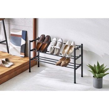 Quick Lock 靴に合わせて組み換えられる 伸縮式シューズラック ブラック 連結型 リブプラス