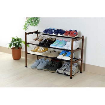 Quick Lock 靴に合わせて組み換えられる 伸縮式シューズラック ブラック×ウッド 連結型 - リブプラス