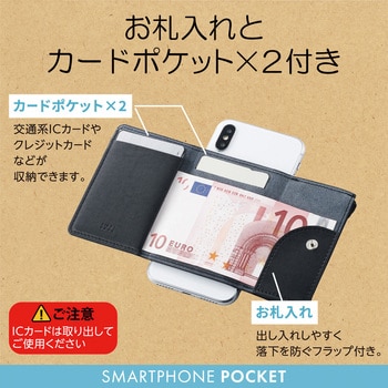 スマホ ポケットケース 貼り付け 背面 収納 カード 2枚収納 財布 お札 小銭 ファスナー付き 多機能 エレコム スマホリング 通販モノタロウ P Bpalbk