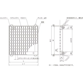 鋼板製グレーチング ボルト固定式落込みますぶた ノンスリップタイプ FGT-V(スベリ止、クロスバーピッチ50) ニムラ