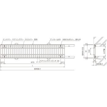 鋼板製グレーチング 建築外構用みぞぶた ポルト固定式(騒音低減用)プレーンタイプ PRT(一般型) ニムラ