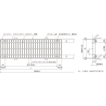 鋼板製グレーチング 横断溝用みぞぶた ボルト固定式(騒音低減用)エコノミータイプ PKT-V(スベリ止) ニムラ