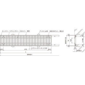 鋼板製グレーチング 建築外構用みぞぶた ポルト固定式(騒音低減用)ノンスリップタイプ PRT-V(スベリ止) ニムラ