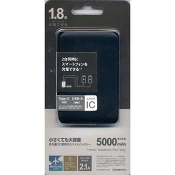 モバイルバッテリー 5，000mAh A・C 1ポート 2.1A出力 ラスタバナナ