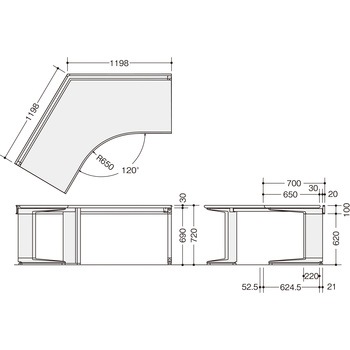 コーナーデスク(120°用) トリアス TR型 ナイキ
