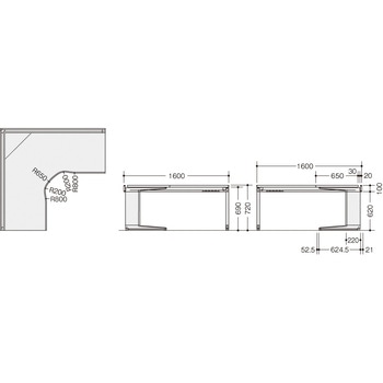 コーナーデスク(90°用) トリアス TR型 ナイキ