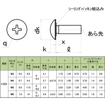 シールアップ[[R上]]スクリュー(平パッキン付防水トラス頭ねじ) TRUSCO