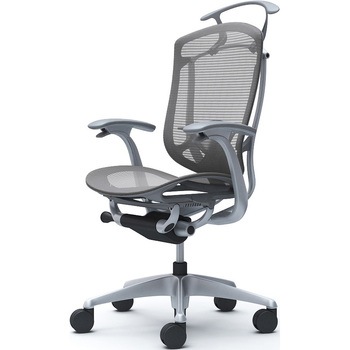 コンテッサセコンダ、固定肘、ハイバック、座メッシュ、ハンガー付、ランバー付、グレーB、シルバー、脚シルバー、ウレタン オカムラ(岡村製作所)