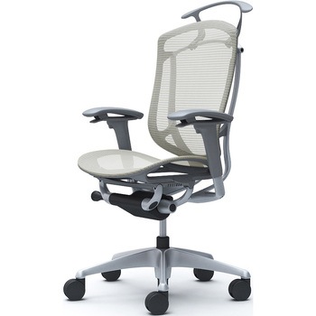 コンテッサセコンダ、可動肘、ハイバック、座メッシュ、ハンガー付、ランバー無、グレーB、シルバー、脚シルバー、ウレタン オカムラ(岡村製作所)