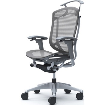 コンテッサセコンダ、可動肘、ハイバック、座メッシュ、ハンガー付、ランバー無、グレーB、シルバー、脚シルバー、ウレタン オカムラ(岡村製作所)