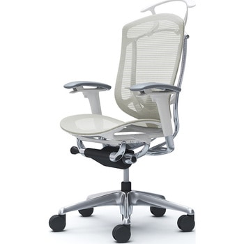 コンテッサセコンダ、可動肘、ハイバック、座メッシュ、ハンガー付、ランバー付、ホワイトB、ポリッシュ、脚ポリッシュ、ウレタン オカムラ(岡村製作所)