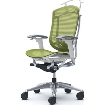 コンテッサセコンダ、可動肘、ハイバック、座メッシュ、ハンガー付、ランバー付、ホワイトB、ポリッシュ、脚ポリッシュ、ウレタン オカムラ(岡村製作所)