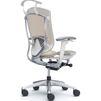 コンテッサセコンダ、可動肘、ハイバック、座メッシュ、ハンガー付、ランバー付、ホワイトB、ポリッシュ、脚ポリッシュ、ウレタン オカムラ(岡村製作所)