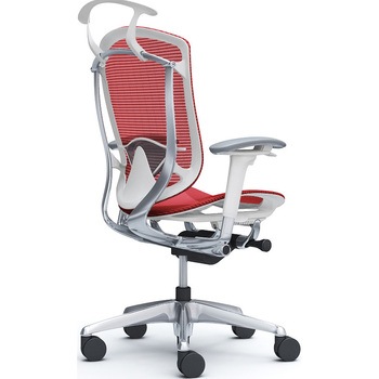 コンテッサセコンダ、可動肘、ハイバック、座メッシュ、ハンガー付、ランバー付、ホワイトB、ポリッシュ、脚ポリッシュ、ウレタン オカムラ(岡村製作所)