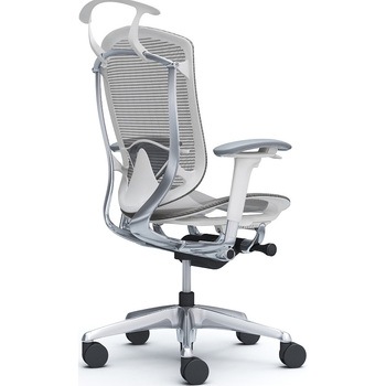 コンテッサセコンダ、可動肘、ハイバック、座メッシュ、ハンガー付、ランバー付、ホワイトB、ポリッシュ、脚ポリッシュ、ウレタン オカムラ(岡村製作所)