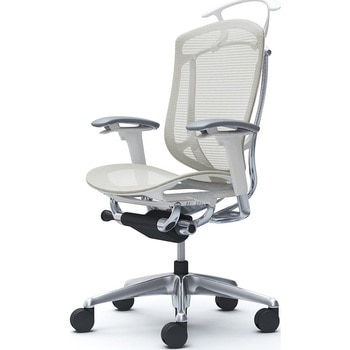 コンテッサセコンダ、可動肘、ハイバック、座メッシュ、ハンガー付、ランバー無、ホワイトB、ポリッシュ、脚ポリッシュ、ウレタン オカムラ(岡村製作所)