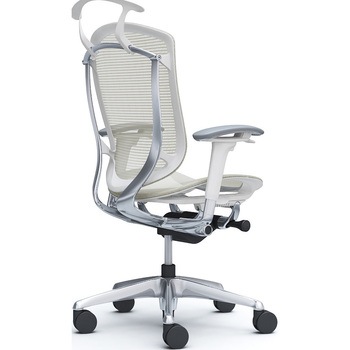コンテッサセコンダ、可動肘、ハイバック、座メッシュ、ハンガー付、ランバー無、ホワイトB、ポリッシュ、脚ポリッシュ、ウレタン オカムラ(岡村製作所)
