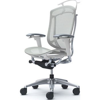 コンテッサセコンダ、可動肘、ハイバック、座メッシュ、ハンガー付、ランバー無、ホワイトB、ポリッシュ、脚ポリッシュ、ウレタン オカムラ(岡村製作所)