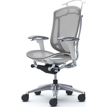 コンテッサセコンダ、可動肘、ハイバック、座メッシュ、ハンガー付、ランバー無、ホワイトB、ポリッシュ、脚ポリッシュ、ウレタン オカムラ(岡村製作所)