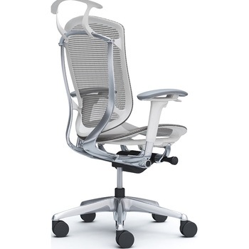 コンテッサセコンダ、可動肘、ハイバック、座メッシュ、ハンガー付、ランバー無、ホワイトB、ポリッシュ、脚ポリッシュ、ウレタン オカムラ(岡村製作所)