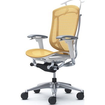 コンテッサセコンダ、可動肘、ハイバック、座メッシュ、ハンガー付、ランバー無、ホワイトB、ポリッシュ、脚ポリッシュ、ウレタン オカムラ(岡村製作所)