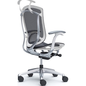 コンテッサセコンダ、固定肘、ハイバック、座メッシュ、ハンガー付、ランバー無、ホワイトB、ポリッシュ、脚ポリッシュ、ウレタン オカムラ(岡村製作所)