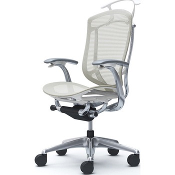 コンテッサセコンダ、固定肘、ハイバック、座メッシュ、ハンガー付、ランバー無、ホワイトB、ポリッシュ、脚ポリッシュ、ウレタン オカムラ(岡村製作所)