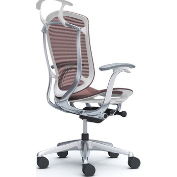 コンテッサセコンダ、固定肘、ハイバック、座メッシュ、ハンガー付、ランバー無、ホワイトB、ポリッシュ、脚ポリッシュ、ウレタン オカムラ(岡村製作所)